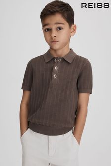 Reiss Pecan Brown Pascoe Senior Textured Modal Blend Polo Shirt (K81538) | CA$103