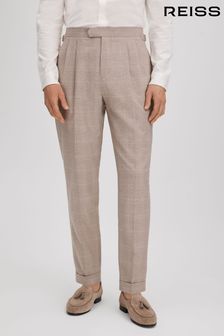 Reiss Oatmeal Collect Slim Fit Check Adjuster Trousers with Turn-Ups (K81540) | OMR104