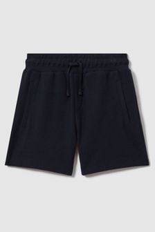 Reiss Navy Hester Junior Textured Cotton Drawstring Shorts (K81544) | $32