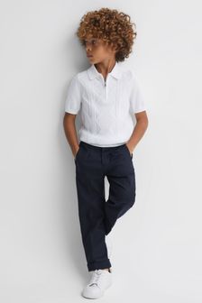 Reiss White Tropic Junior Cotton Half-Zip Polo Shirt (K81550) | €55