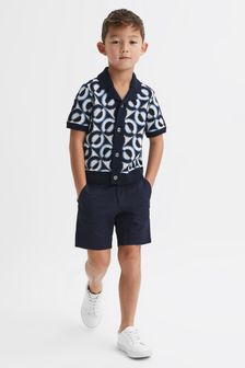 Reiss Navy Frenchie Junior Knitted Cuban Collar Shirt (K81554) | 426 QAR