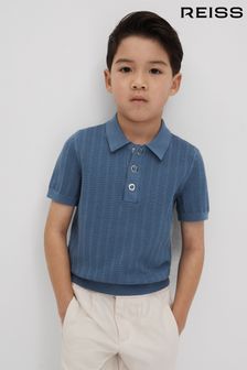 Reiss Cornflower Blue Pascoe Junior Textured Modal Blend Polo Shirt (K81558) | kr620