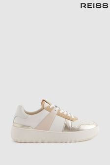 Reiss White/Gold Aira Mid Top Leather Trainers (K81573) | R4,884