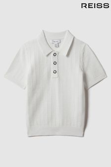 Reiss White Pascoe Senior Textured Modal Blend Polo Shirt (K81575) | SGD 105