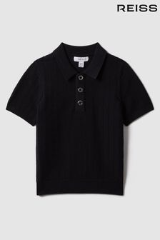 Reiss Navy Pascoe Senior Textured Modal Blend Polo Shirt (K81588) | SGD 105