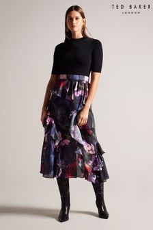 Ted Baker Rowana Black Fitted Knit Bodice Dress With Ruffle Skirt (K81681) | 345 €