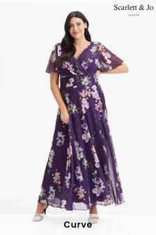 Scarlett & Jo Purple Floral Isabelle Angel Sleeve Maxi Dress (K81693) | AED527