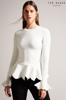 Ted Baker Cream Lillyyy Fitted Top With Peplum (K81701) | $242