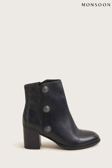 Monsoon Black Leather Military Button Boots (K81708) | €134