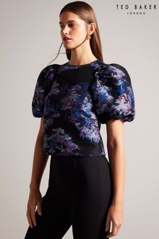 Ted Baker Black Jacquard Cropped Olliiey Top With Puff Sleeves (K81719) | 728 QAR