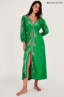 Monsoon Green Embroidered Maxi Kaftan Dress (K81733) | $155
