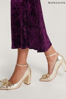Monsoon Gold Cathy Bow Heeled Shoes (K81762) | €124