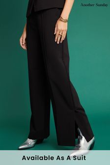 Another Sunday Wide Leg Split Side Black Trousers (K81887) | AED250