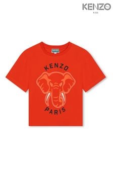 KENZO KIDS Red Elephant Print Logo Short Sleeve T-Shirt (K81955) | 367 SAR - 494 SAR