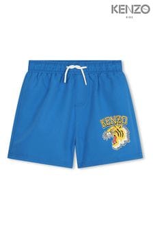 Синие пляжные шорты в университетском стиле с логотипом "тигр" Kenzo Kids (K81963) | €86 - €100