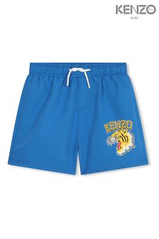 KENZO KIDS Blue Tiger Varsity Logo Swimming Shorts