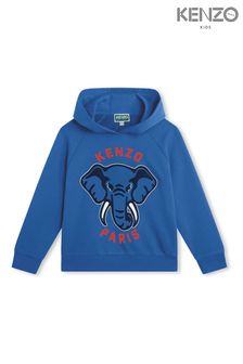 Niebieska bluza z kapturem Kenzo Kids z logo i nadrukiem z motywem słonia (K81965) | 725 zł