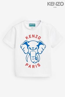 تيشرت أبيض طبعة فيل بشعار بكم قصير للبيبي من Kenzo Kids (K81977) | 291 د.إ - 319 د.إ