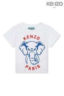 KENZO KIDS Elephant Print Logo Short Sleeve Baby White T-Shirt