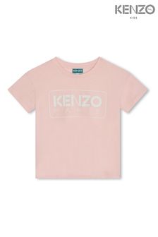 חולצת טי ורודה עם שרוולים קצרים ולוגו של Kenzo Kids