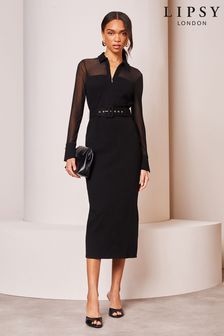 Сетчатое платье миди с длинными рукавами и поясом Lipsy Hybrid (K82015) | €66