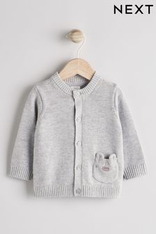 Grau mit Bärenmotiv - Baby Knitted Cardigan (0mths-2yrs) (K82054) | 23 € - 26 €