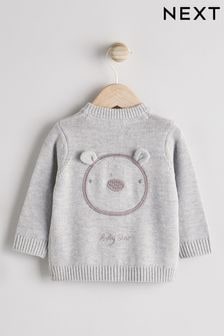 Grey Bear Knitted 100% Cotton Baby Cardigan (0mths-2yrs) (K82054) | $27 - $31