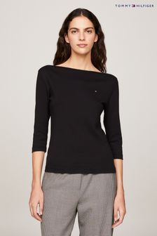 Top slim cu guler Negru Negru și model bărcuță Tommy Hilfiger Cody (K82095) | 328 LEI