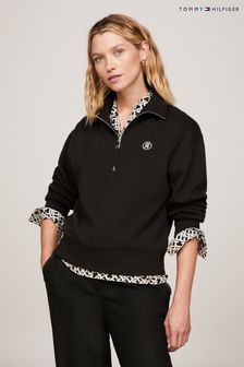 Tommy Hilfiger Crop 1/2 Zip Black Sweatshirt (K82102) | $330