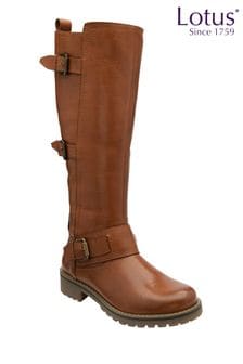 Lotus Brown Heeled Knee High Boots (K82160) | OMR62