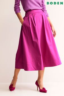 Boden Purple Isabella Cotton Sateen Midi Skirt (K82182) | 421 QAR