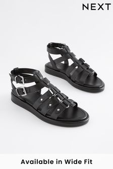 Black Extra Wide Fit Forever Comfort® Leather Gladiator Sandals (K82185) | MYR 204