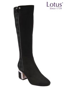 Lotus Black Heeled Knee High Boots (K82188) | €93