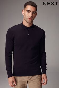 Black Regular Fit Knitted Long Sleeve Polo Shirt (K82198) | €36