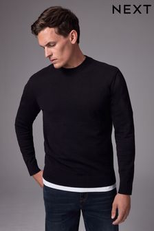 Men s Jumpers Black Crew Neck Plain Knitwear Next Luxembourg