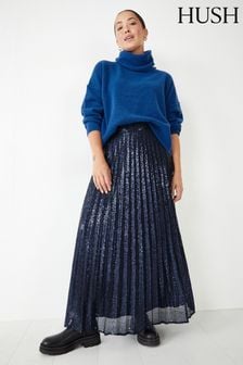Hush Blue Clio Pleated Sequin Skirt (K82280) | $283