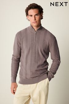 Dark Brown/Grey - زركشة - Knitted Long Sleeve Polo Shirt (K82284) | 12 ر.ع