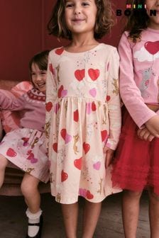 Boden Pink Long Sleeve Fun Heart Bunny Jersey Dress (K82291) | €36 - €43