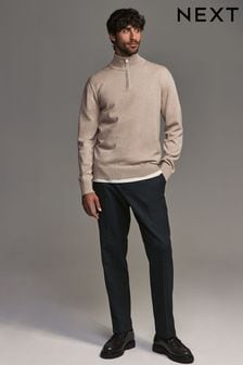 Neutral Plain Regular Fit 100% Cotton Zip Neck Jumper (K82316) | $43