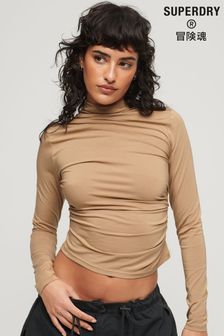 Superdry Long Sleeve Ruched Mock Neck Top
