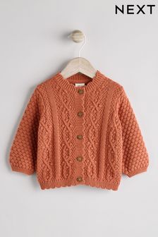 Rust Brown Baby Knitted Bobble 100% Cotton Cardigan (0mths-2yrs) (K82413) | €20 - €23