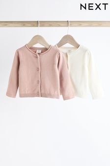 Pink/White 100% Cotton Knitted Baby Cardigans 2 Pack (0mths-3yrs) (K82422) | $24 - $27