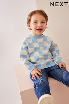 כחול  - Checkerboard Crew Neck Knitted Jumper (3mths-7yrs) (K82480) | ‏59 ‏₪ - ‏67 ‏₪