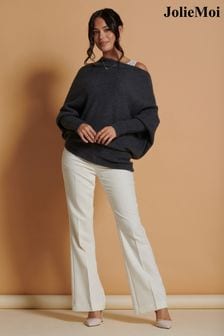 Gri - Jolie Moi Wool Blend Asymmetric Soft Knit Jumper (K82576) | 472 LEI