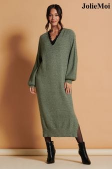 Jolie Moi Green V-Neck Knitted Jumper Maxi Dress (K82586) | €48