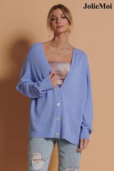 Jolie Moi Blue Soft Knit Shell Button Cardigan (K82596) | AED360