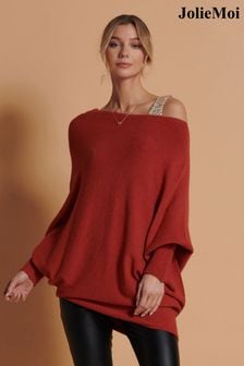 Rdeča - Jolie Moi asimetrični mehek pleten pulover (K82603) | €43