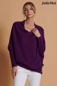 Vijolična - Jolie Moi asimetrični mehek pleten pulover (K82620) | €43