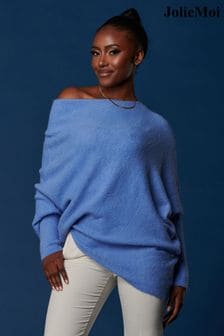 Niebieski - Jolie Moi Wool Blend Asymmetric Soft Knit Jumper (K82622) | 250 zł
