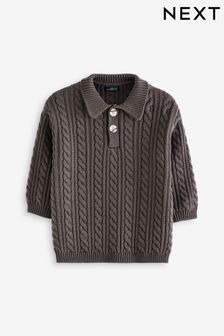 رمادي - Cable Knit Button Neck Jumper (3mths-7yrs) (K82688) | ‏84 ر.س‏ - ‏95 ر.س‏